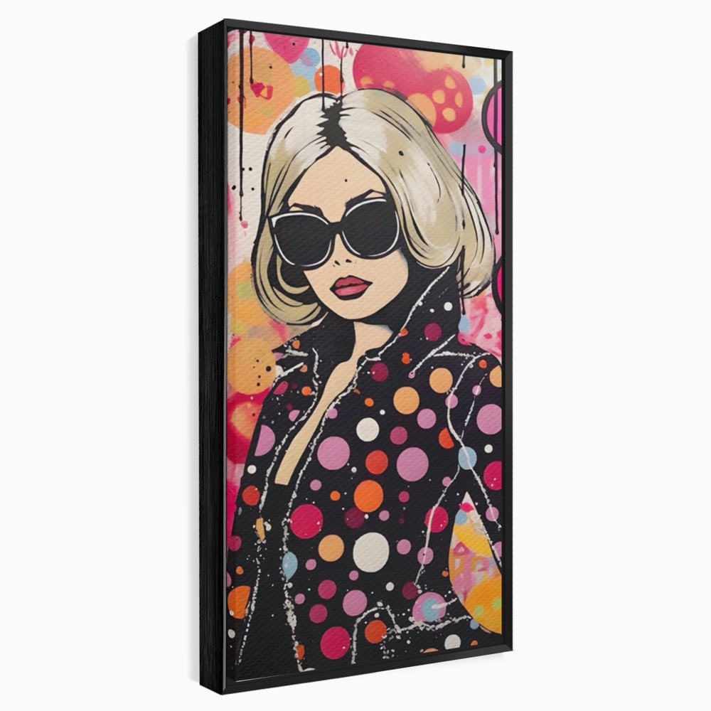 Tablou canvas cu tablou canvas cu portret pop art, in rama de aluminiu negru